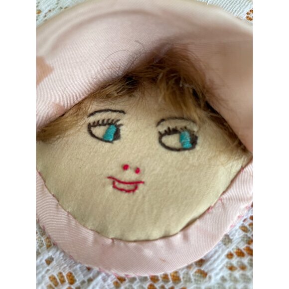 Antique 1930s Pincushion doll Face Embroidered  Silk Pink - Picture 4 of 15